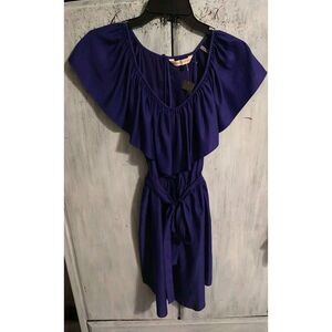 Rebecca Taylor Knee Length Ruffled V-neck Dress Sz 0 Purple Boho Feminine